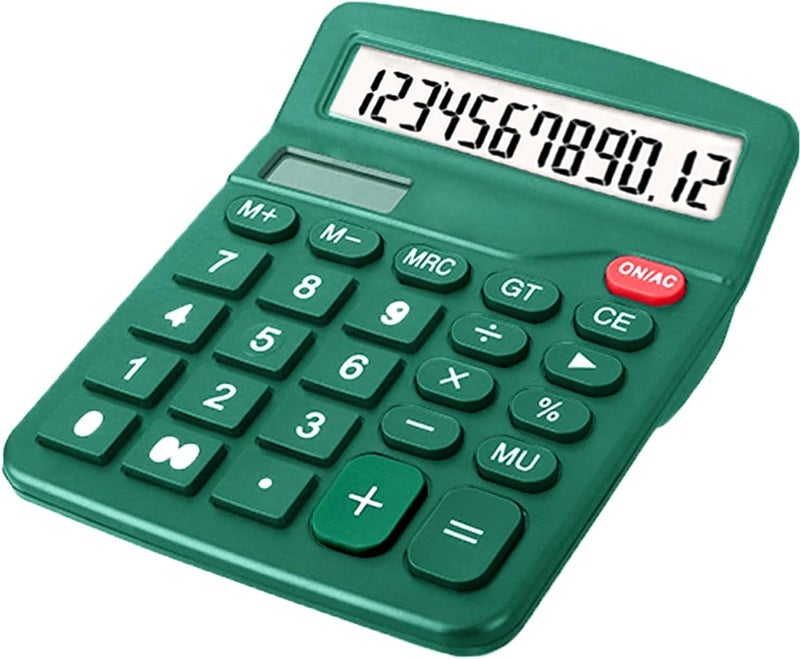 DUFCUSPH 12 Digits Desktop Calculator with Large LCD Display, Basic Calculator Dual Solar Power and Battery, Standard Function for Office, Home, School (Dark Green) - Image 1